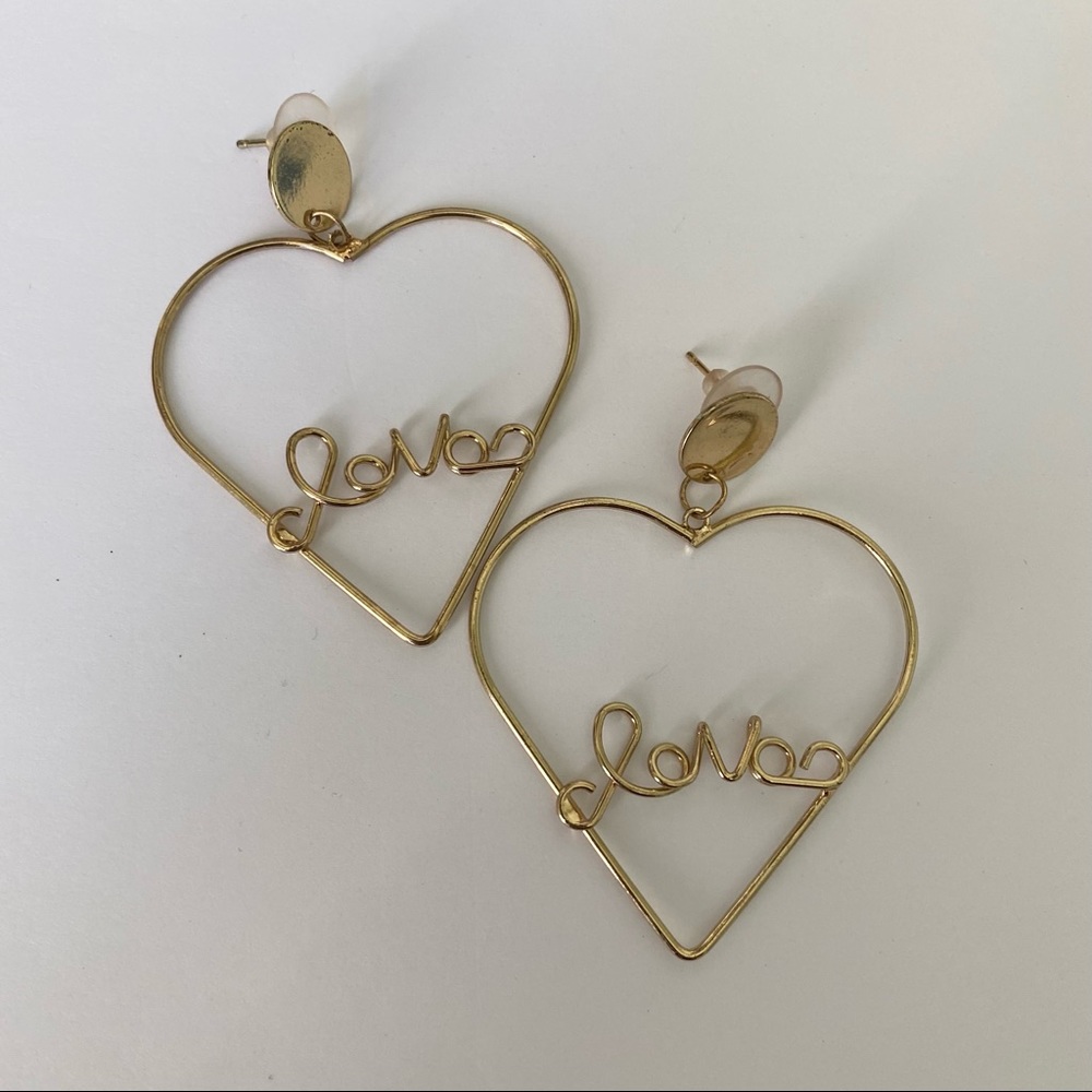 ‘Love’ Heart-Shaped Gold Earrings